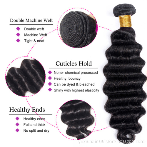 Wholesale Vendors Raw Virgin Peruvian Deep wave Curly Unprocessed  Human Hair Bundles Weave Double Drawn Hair Extension